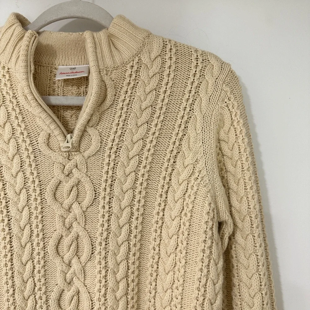 Hanna Andersson Kids Cable Knit Sweater Size 150 Cream Cotton Wool Quarter Zip